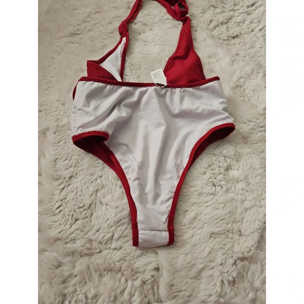CUPSHE Maroon Red Plunge V-Neck Halter One-Piece Swimsuit Size Small S